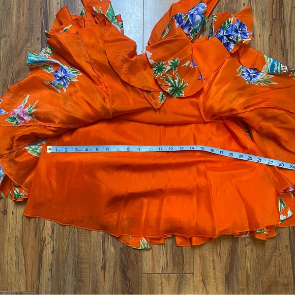 Vintage Ralph Lauren Layered Ruffle 100% Silk Tropical Floral Skirt Size 2 - Picture 15 of 16